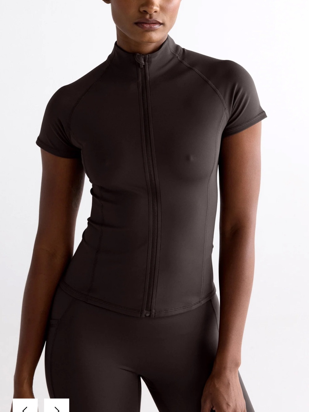 Adanola Ultimate Short Sleeve Zip up Top in Coffee Bean